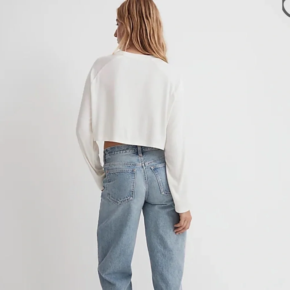Madewell MWL Lighthouse Cream Off White Super Crop Ribbed Raglan Top XL - Picture 3 of 11